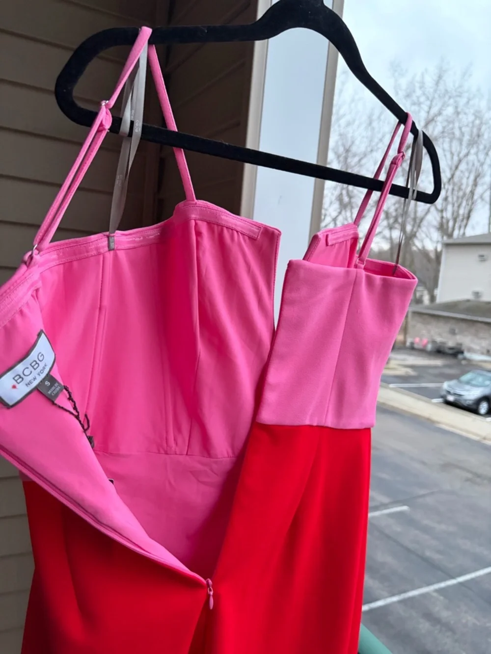 🆕🌸💖BCBG New York Colorblock Pink Red Bodycon Dress Size S Mini Party Dress NWT - Picture 11 of 15